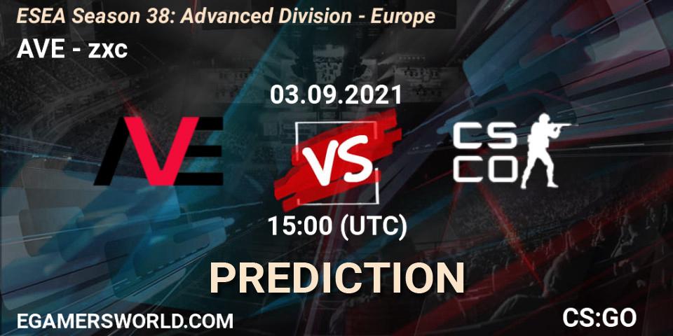 Pronósticos AVE - zxc. 03.09.2021 at 15:00. ESEA Season 38: Advanced Division - Europe - Counter-Strike (CS2)