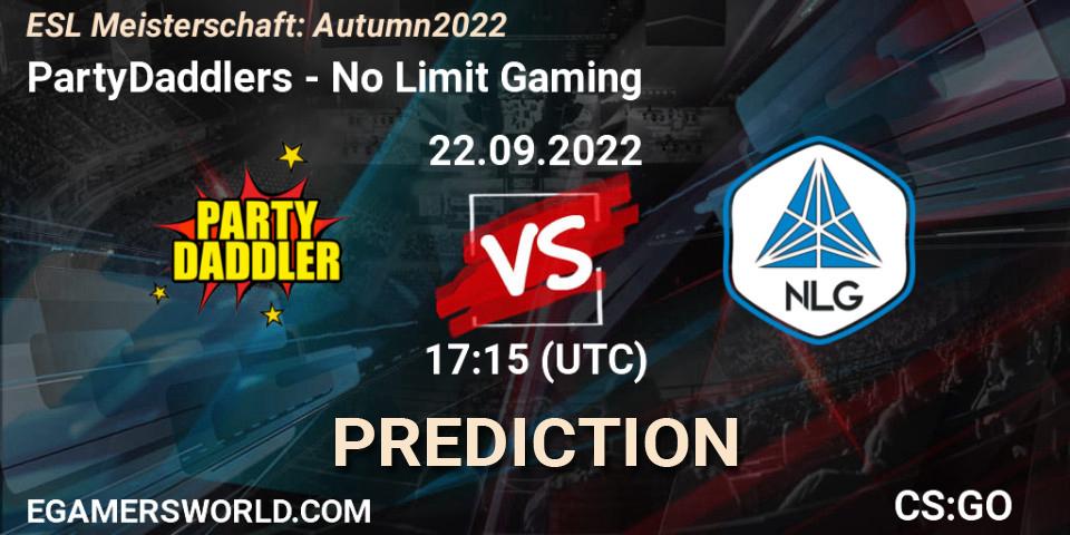 Pronósticos PartyDaddlers - No Limit Gaming. 22.09.2022 at 17:15. ESL Meisterschaft: Autumn 2022 - Counter-Strike (CS2)
