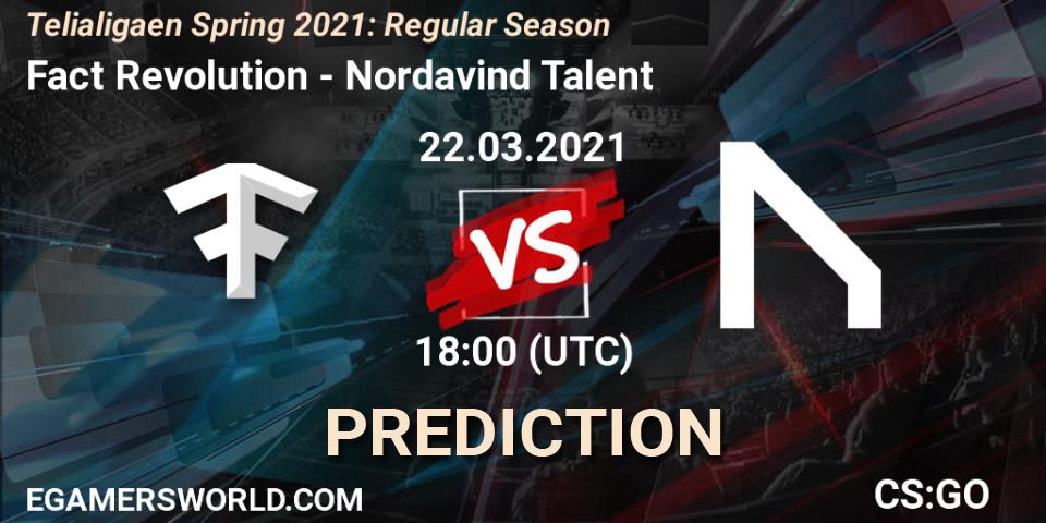 Pronósticos Fact Revolution - Nordavind Talent. 22.03.2021 at 18:00. Telialigaen Spring 2021: Regular Season - Counter-Strike (CS2)
