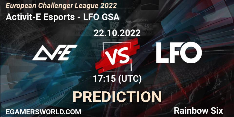 Pronósticos Activit-E Esports - LFO GSA. 22.10.2022 at 17:15. European Challenger League 2022 - Rainbow Six