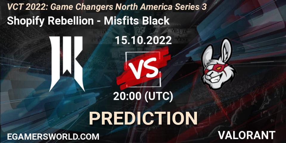 Pronósticos Shopify Rebellion - Misfits Black. 15.10.2022 at 20:10. VCT 2022: Game Changers North America Series 3 - VALORANT