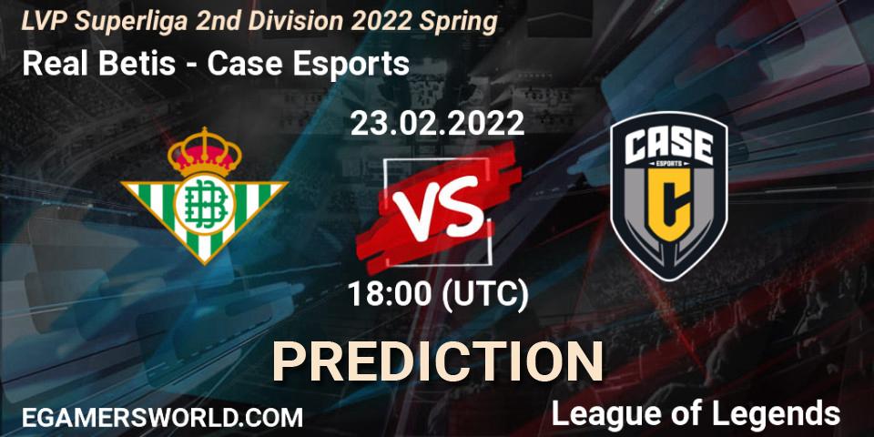 Pronósticos Real Betis - Case Esports. 23.02.2022 at 19:00. LVP Superliga 2nd Division 2022 Spring - LoL