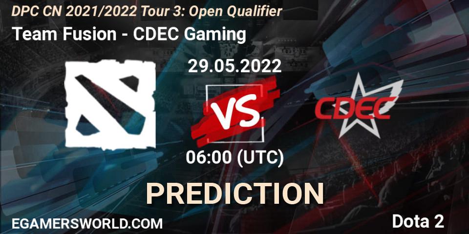 Pronósticos Team Fusion - CDEC Gaming. 29.05.2022 at 06:40. DPC CN 2021/2022 Tour 3: Open Qualifier - Dota 2