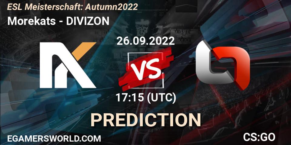 Pronósticos Morekats - DIVIZON. 26.09.2022 at 17:15. ESL Meisterschaft: Autumn 2022 - Counter-Strike (CS2)