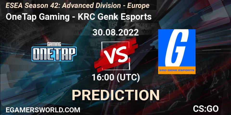 Pronósticos OneTap Gaming - KRC Genk Esports. 30.08.2022 at 16:00. ESEA Season 42: Advanced Division - Europe - Counter-Strike (CS2)