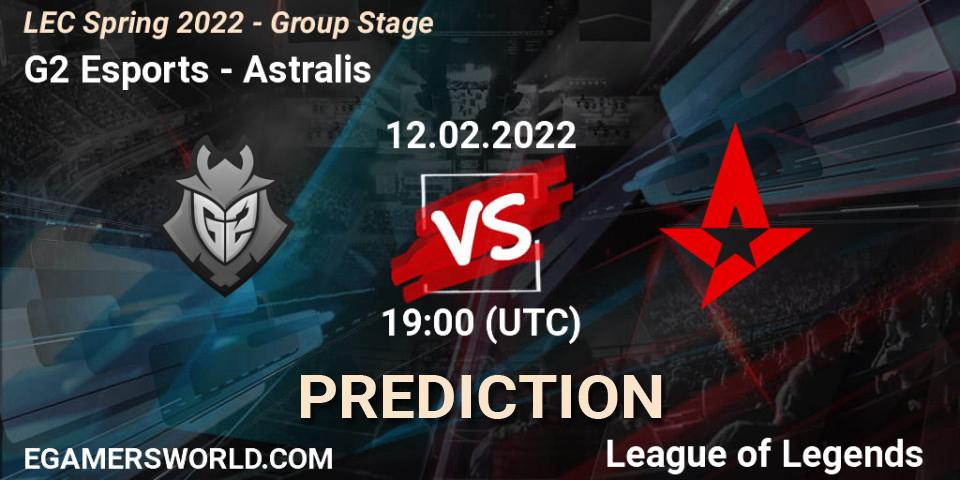 Pronósticos G2 Esports - Astralis. 12.02.2022 at 19:00. LEC Spring 2022 - Group Stage - LoL