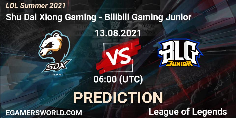 Pronósticos Shu Dai Xiong Gaming - Bilibili Gaming Junior. 13.08.2021 at 06:00. LDL Summer 2021 - LoL