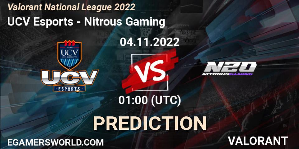 Pronósticos UCV Esports - Nitrous Gaming. 04.11.2022 at 01:00. Valorant National League 2022 - VALORANT