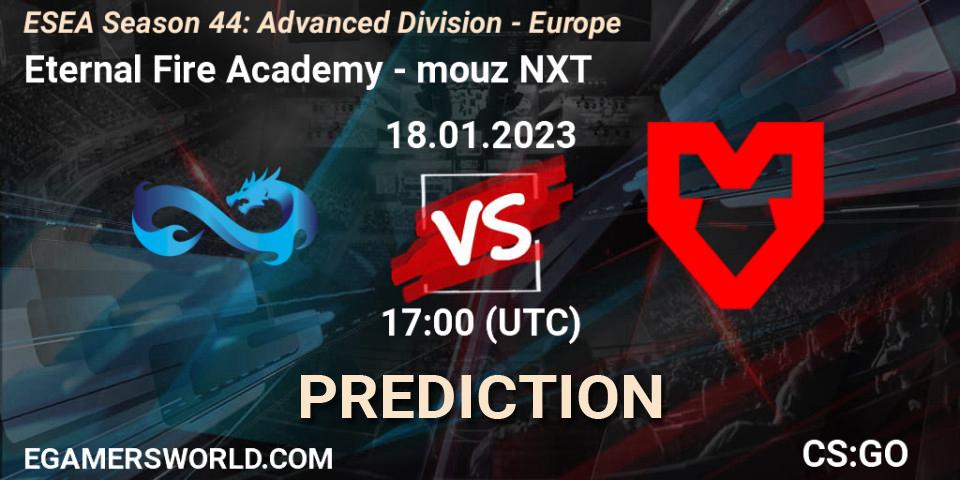 Pronósticos Eternal Fire Academy - mouz NXT. 24.01.2023 at 17:00. ESEA Season 44: Advanced Division - Europe - Counter-Strike (CS2)
