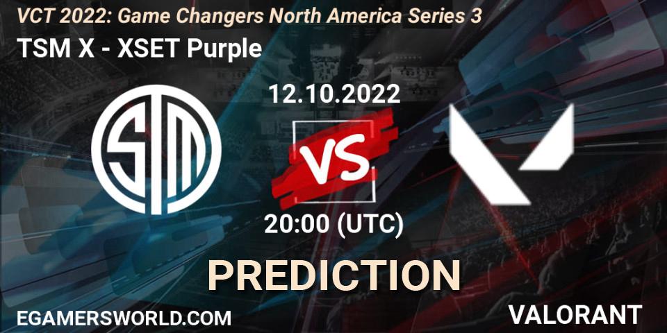 Pronósticos TSM X - XSET Purple. 12.10.2022 at 20:10. VCT 2022: Game Changers North America Series 3 - VALORANT