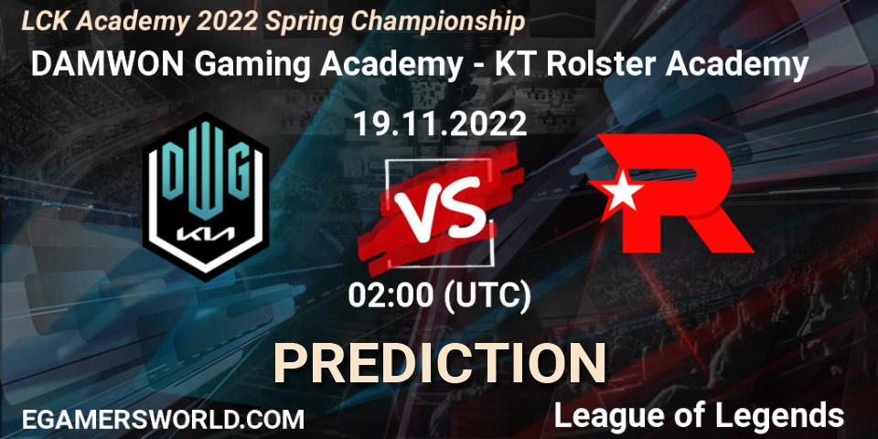 Pronósticos DAMWON Gaming Academy - KT Rolster Academy. 19.11.22. LCK Academy 2022 Spring Championship - LoL