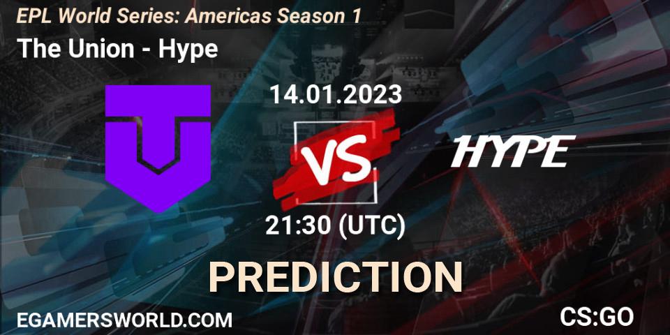 Pronósticos The Union - Hype. 14.01.2023 at 21:30. EPL World Series: Americas Season 1 - Counter-Strike (CS2)