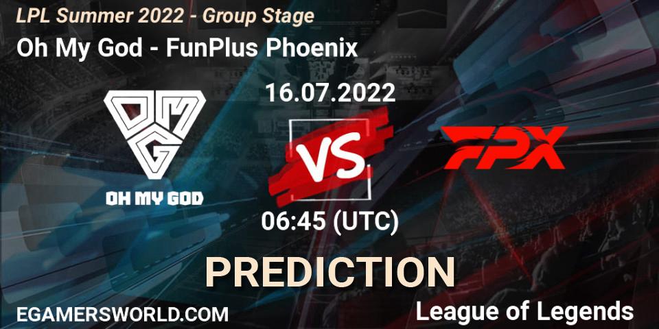 Pronósticos Oh My God - FunPlus Phoenix. 17.07.22. LPL Summer 2022 - Group Stage - LoL