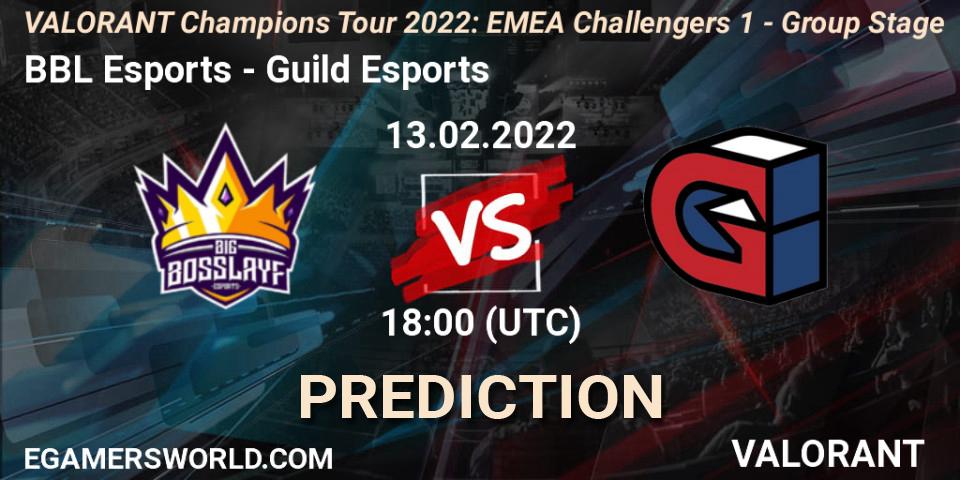 Pronósticos BBL Esports - Guild Esports. 13.02.2022 at 18:10. VCT 2022: EMEA Challengers 1 - Group Stage - VALORANT