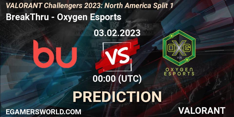 Pronósticos BreakThru - Oxygen Esports. 03.02.23. VALORANT Challengers 2023: North America Split 1 - VALORANT