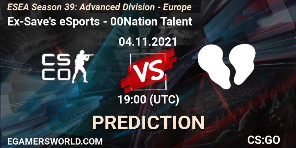Pronósticos Ex-Save's eSports - 00Nation Talent. 04.11.2021 at 19:00. ESEA Season 39: Advanced Division - Europe - Counter-Strike (CS2)
