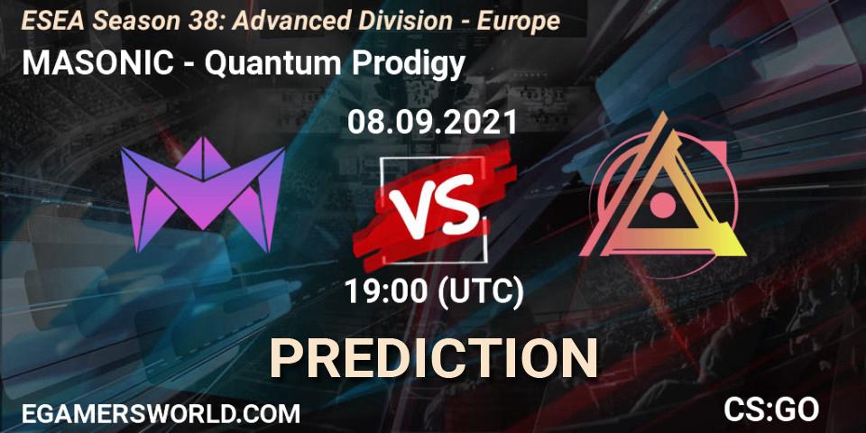 Pronósticos MASONIC - Quantum Prodigy. 08.09.2021 at 19:00. ESEA Season 38: Advanced Division - Europe - Counter-Strike (CS2)
