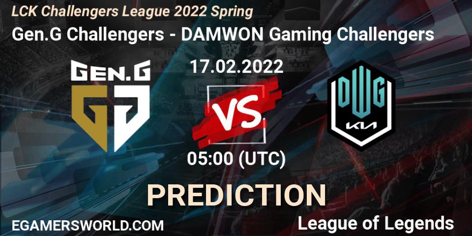Pronósticos Gen.G Challengers - DAMWON Gaming Challengers. 17.02.2022 at 05:00. LCK Challengers League 2022 Spring - LoL