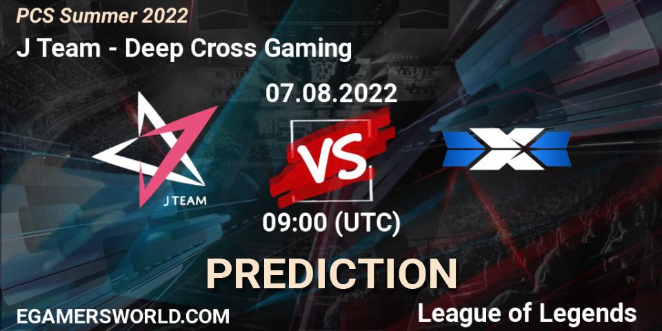 Pronósticos J Team - Deep Cross Gaming. 07.08.2022 at 10:00. PCS Summer 2022 - LoL