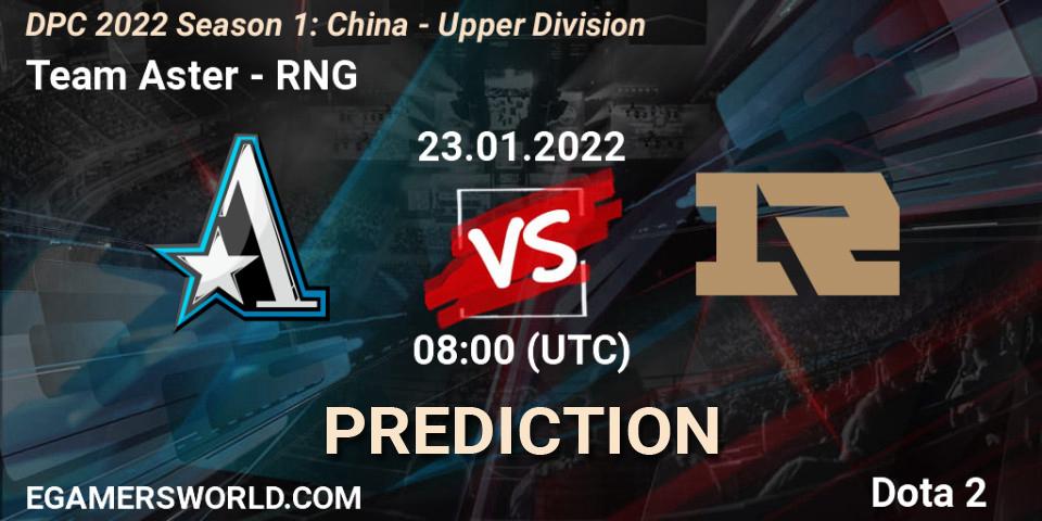 Pronósticos Team Aster - RNG. 23.01.2022 at 08:24. DPC 2022 Season 1: China - Upper Division - Dota 2