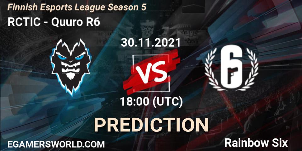 Pronósticos RCTIC - Quuro R6. 30.11.2021 at 18:00. Finnish Esports League Season 5 - Rainbow Six