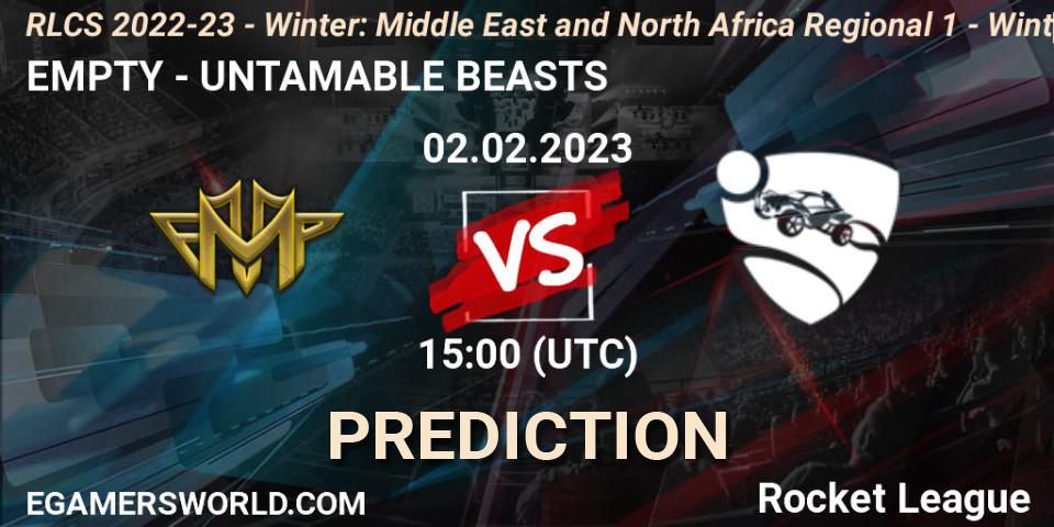 Pronósticos EMPTY - UNTAMABLE BEASTS. 02.02.2023 at 15:00. RLCS 2022-23 - Winter: Middle East and North Africa Regional 1 - Winter Open - Rocket League