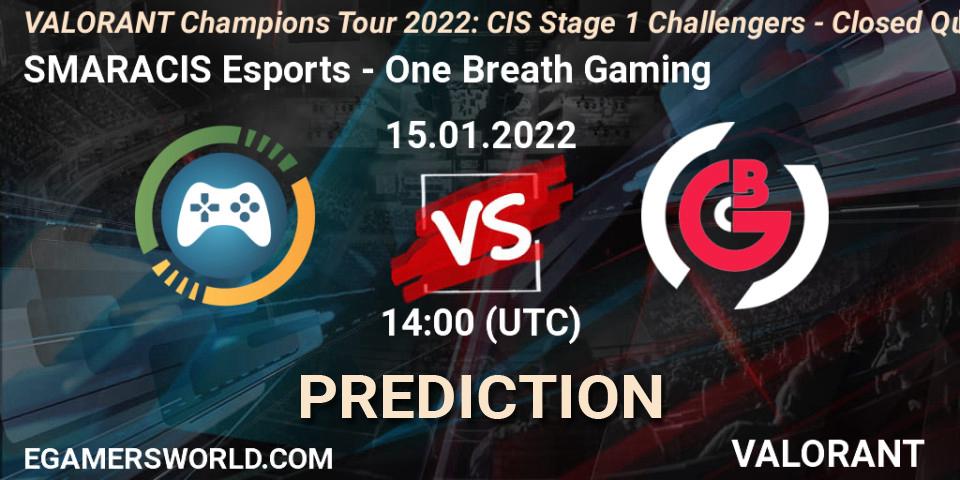 Pronósticos SMARACIS Esports - One Breath Gaming. 15.01.2022 at 14:00. VCT 2022: CIS Stage 1 Challengers - Closed Qualifier 1 - VALORANT