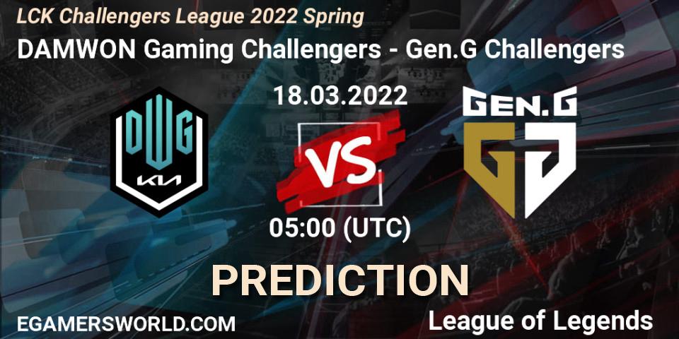 Pronósticos DAMWON Gaming Challengers - Gen.G Challengers. 18.03.2022 at 05:00. LCK Challengers League 2022 Spring - LoL
