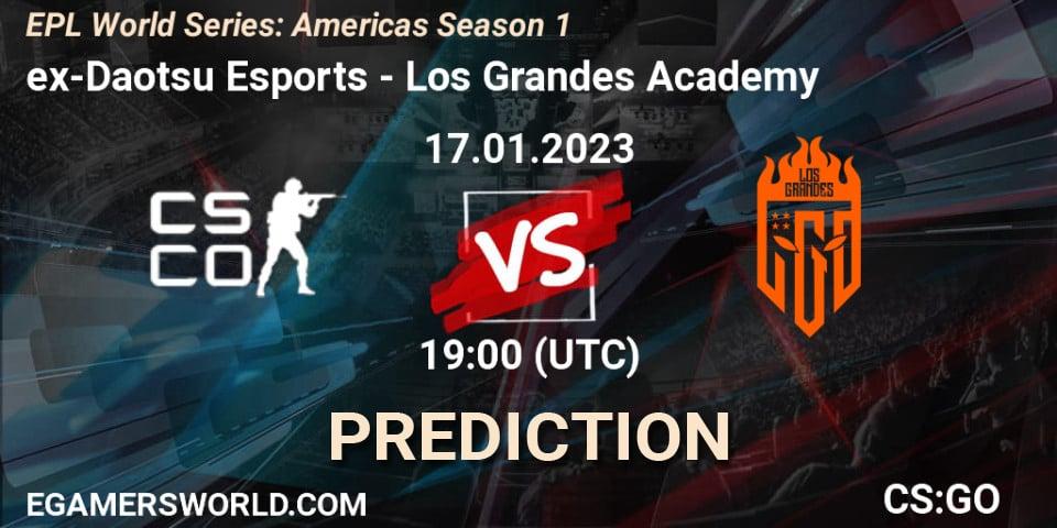Pronósticos ex-Daotsu Esports - Los Grandes Academy. 17.01.2023 at 19:00. EPL World Series: Americas Season 1 - Counter-Strike (CS2)