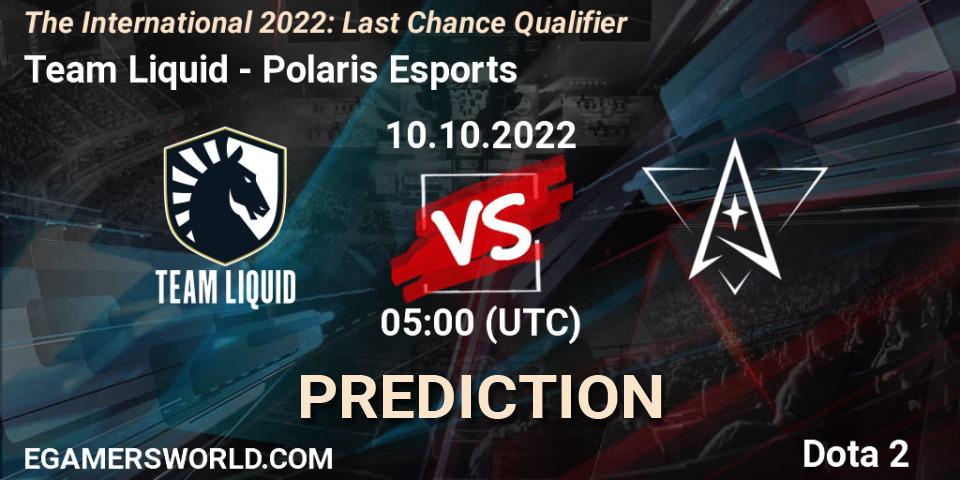 Pronósticos Team Liquid - Polaris Esports. 10.10.2022 at 05:37. The International 2022: Last Chance Qualifier - Dota 2