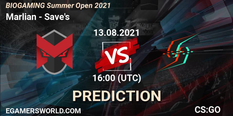 Pronósticos Marlian - Save's. 13.08.2021 at 16:00. BIOGAMING Summer Open 2021 - Counter-Strike (CS2)