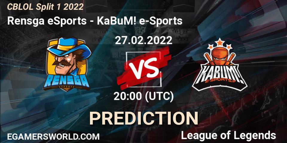 Pronósticos Rensga eSports - KaBuM! e-Sports. 27.02.2022 at 20:20. CBLOL Split 1 2022 - LoL