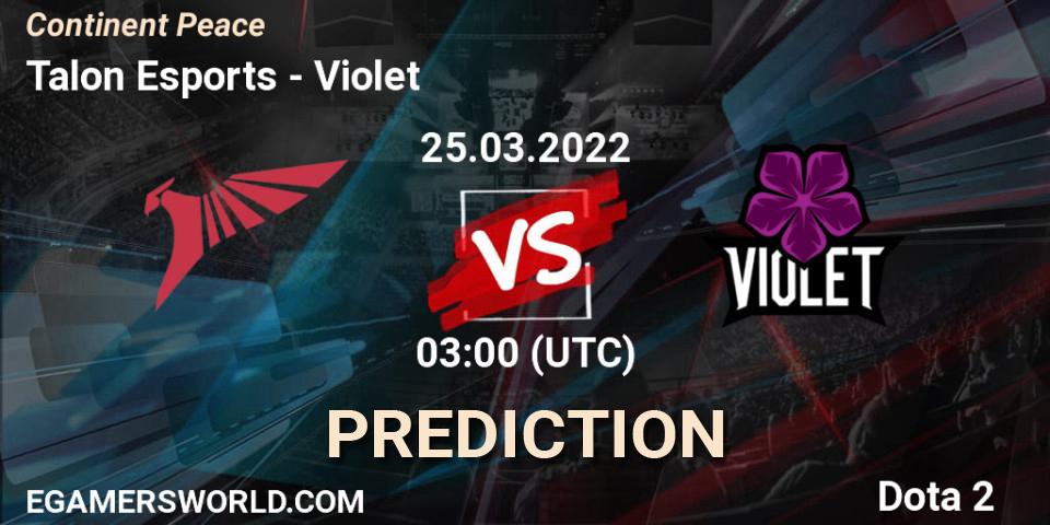 Pronósticos Talon Esports - Violet. 25.03.2022 at 03:20. Continent Peace - Dota 2