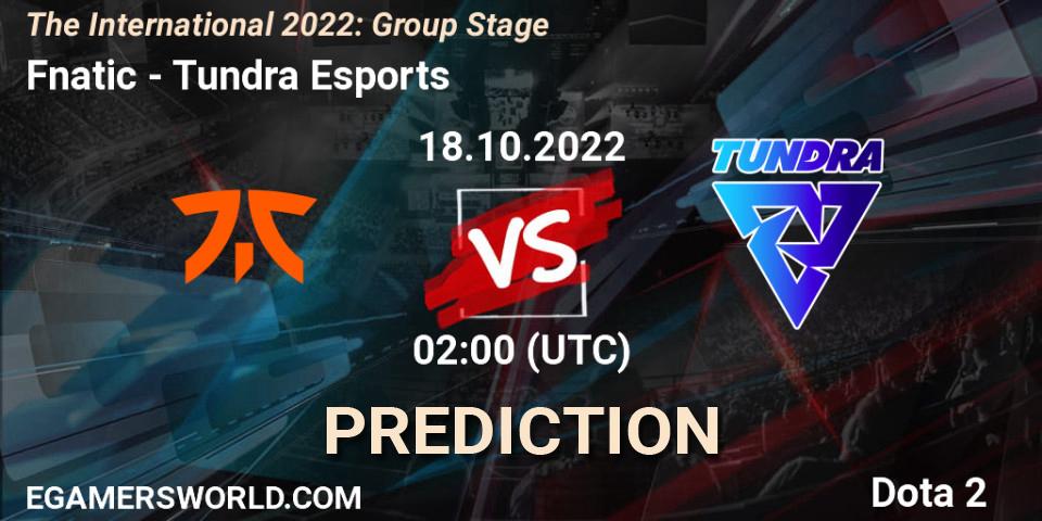 Pronósticos Fnatic - Tundra Esports. 18.10.2022 at 02:03. The International 2022: Group Stage - Dota 2