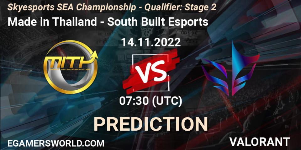 Pronósticos Made in Thailand - South Built Esports. 14.11.2022 at 10:30. Skyesports SEA Championship - Qualifier: Stage 2 - VALORANT