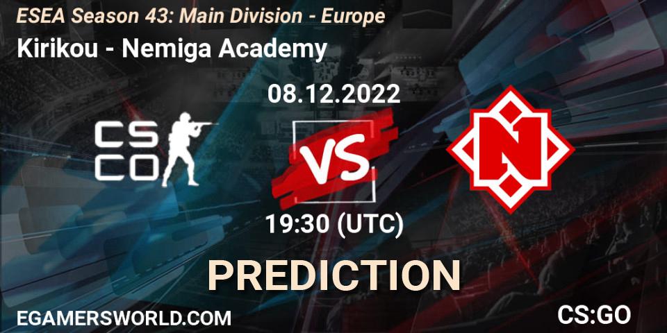 Pronósticos Kirikou - Nemiga Academy. 09.12.22. ESEA Season 43: Main Division - Europe - CS2 (CS:GO)