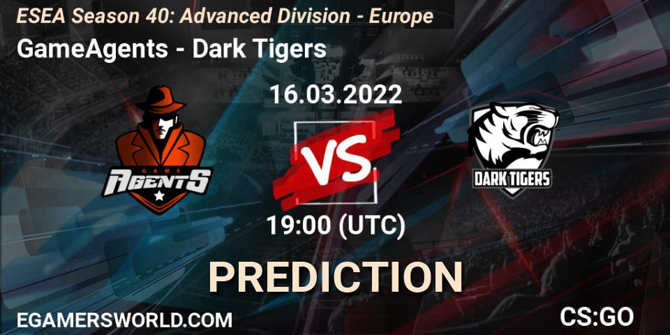 Pronósticos GameAgents - Dark Tigers. 16.03.2022 at 19:00. ESEA Season 40: Advanced Division - Europe - Counter-Strike (CS2)
