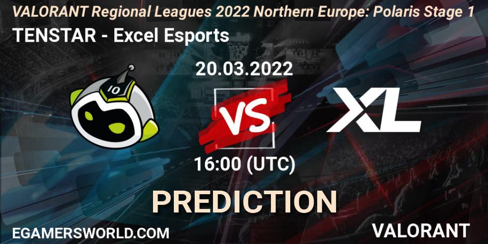 Pronósticos TENSTAR - Excel Esports. 20.03.2022 at 16:00. VALORANT Regional Leagues 2022 Northern Europe: Polaris Stage 1 - VALORANT