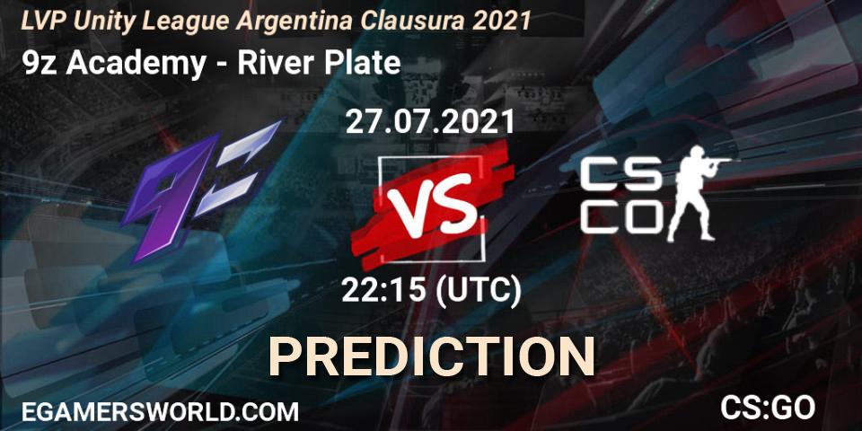 Pronósticos 9z Academy - River Plate. 27.07.2021 at 22:15. LVP Unity League Argentina Clausura 2021 - Counter-Strike (CS2)