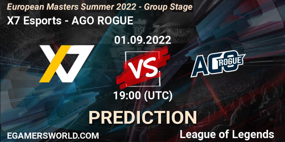 Pronósticos X7 Esports - AGO ROGUE. 01.09.2022 at 19:00. European Masters Summer 2022 - Group Stage - LoL