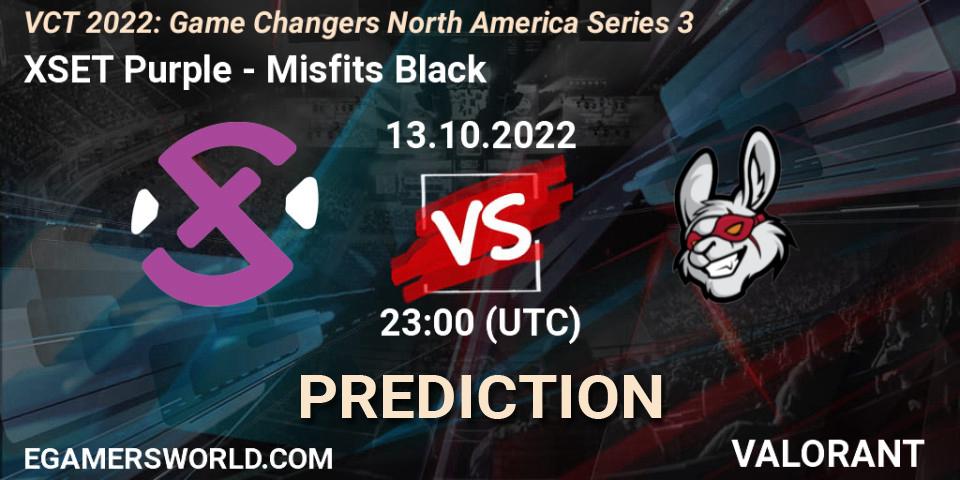Pronósticos XSET Purple - Misfits Black. 14.10.2022 at 00:15. VCT 2022: Game Changers North America Series 3 - VALORANT
