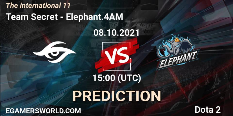 Pronósticos Team Secret - Elephant.4AM. 08.10.2021 at 16:20. The Internationa 2021 - Dota 2