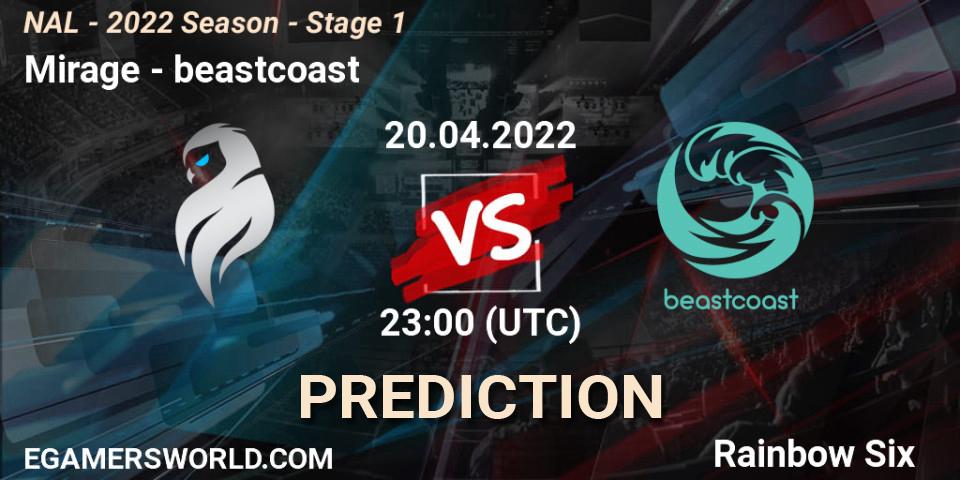 Pronósticos Mirage - beastcoast. 20.04.2022 at 23:00. NAL - Season 2022 - Stage 1 - Rainbow Six