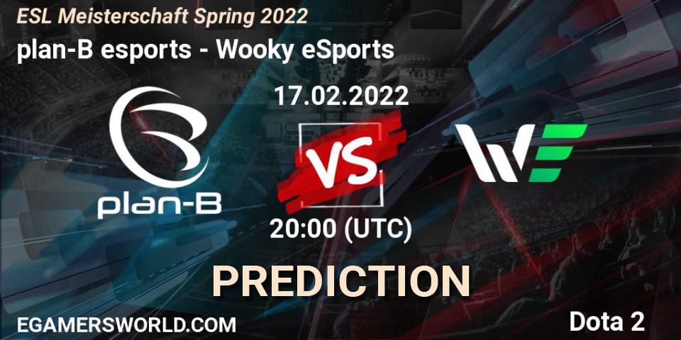 Pronósticos plan-B esports - Wooky eSports. 17.02.2022 at 20:00. ESL Meisterschaft Spring 2022 - Dota 2