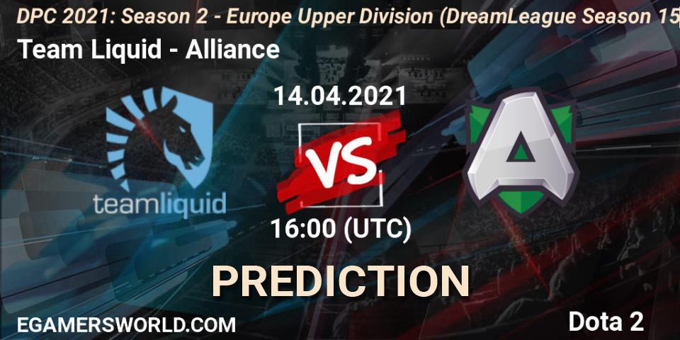 Pronósticos Team Liquid - Alliance. 14.04.21. DPC 2021: Season 2 - Europe Upper Division (DreamLeague Season 15) - Dota 2