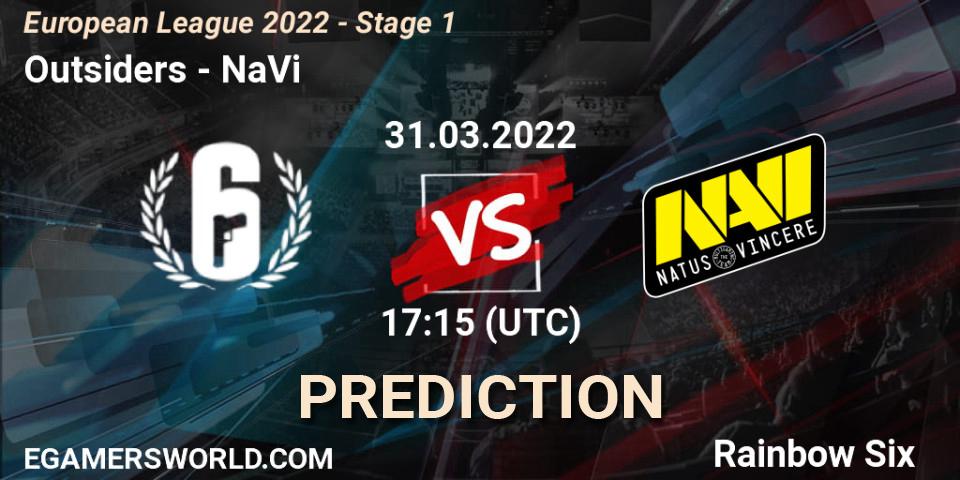 Pronósticos Outsiders - NaVi. 31.03.2022 at 17:15. European League 2022 - Stage 1 - Rainbow Six