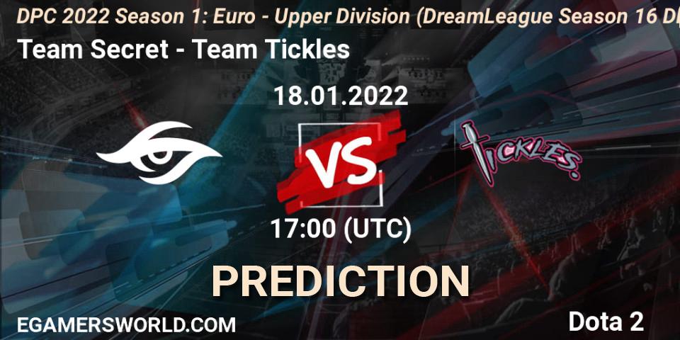 Pronósticos Team Secret - Team Tickles. 18.01.2022 at 17:33. DPC 2022 Season 1: Euro - Upper Division (DreamLeague Season 16 DPC WEU) - Dota 2
