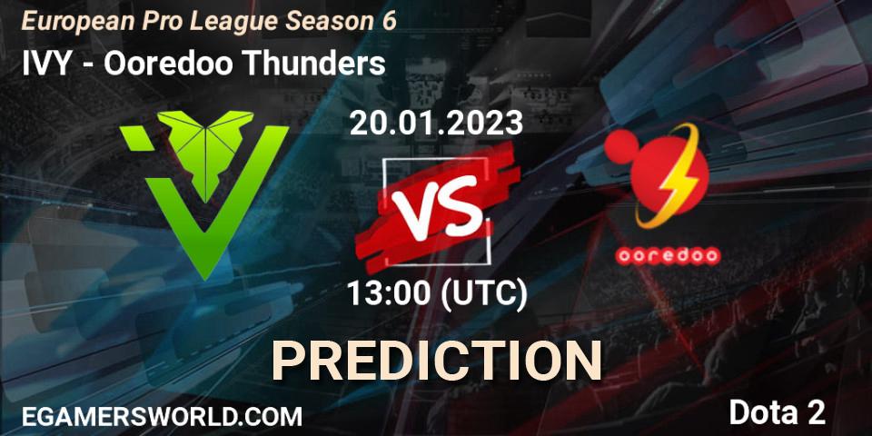 Pronósticos IVY - Ooredoo Thunders. 20.01.2023 at 14:06. European Pro League Season 6 - Dota 2