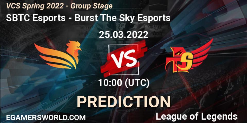 Pronósticos SBTC Esports - Burst The Sky Esports. 25.03.2022 at 10:00. VCS Spring 2022 - Group Stage - LoL