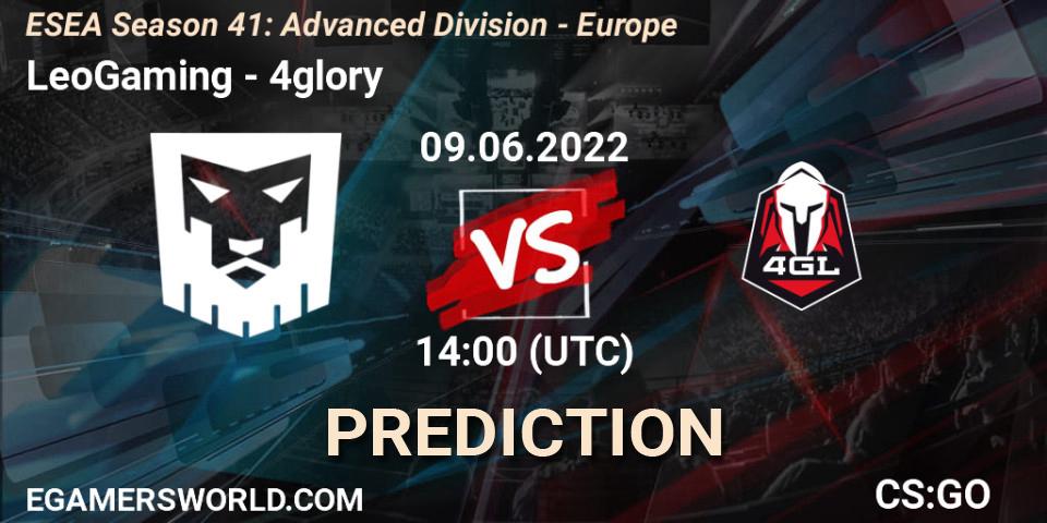 Pronósticos LeoGaming - 4glory. 09.06.2022 at 14:00. ESEA Season 41: Advanced Division - Europe - Counter-Strike (CS2)